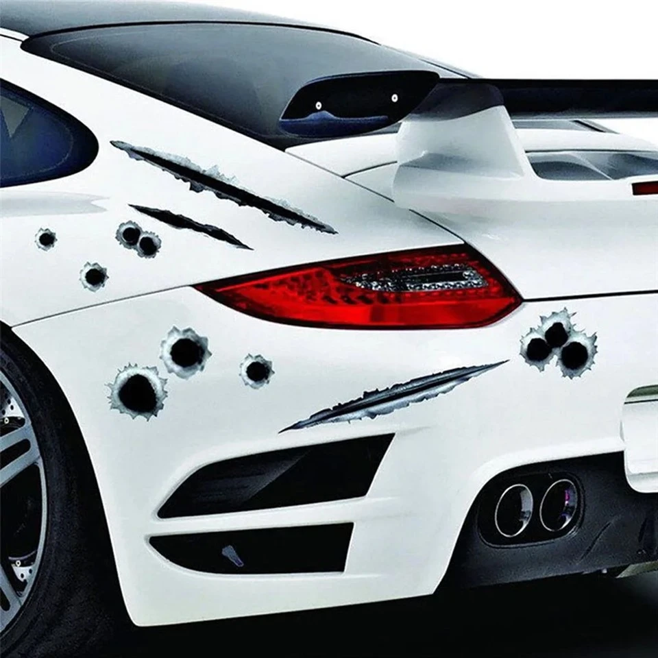 1Pcs Funny Car Stickers 3D Bullet Hole Car Sticker
