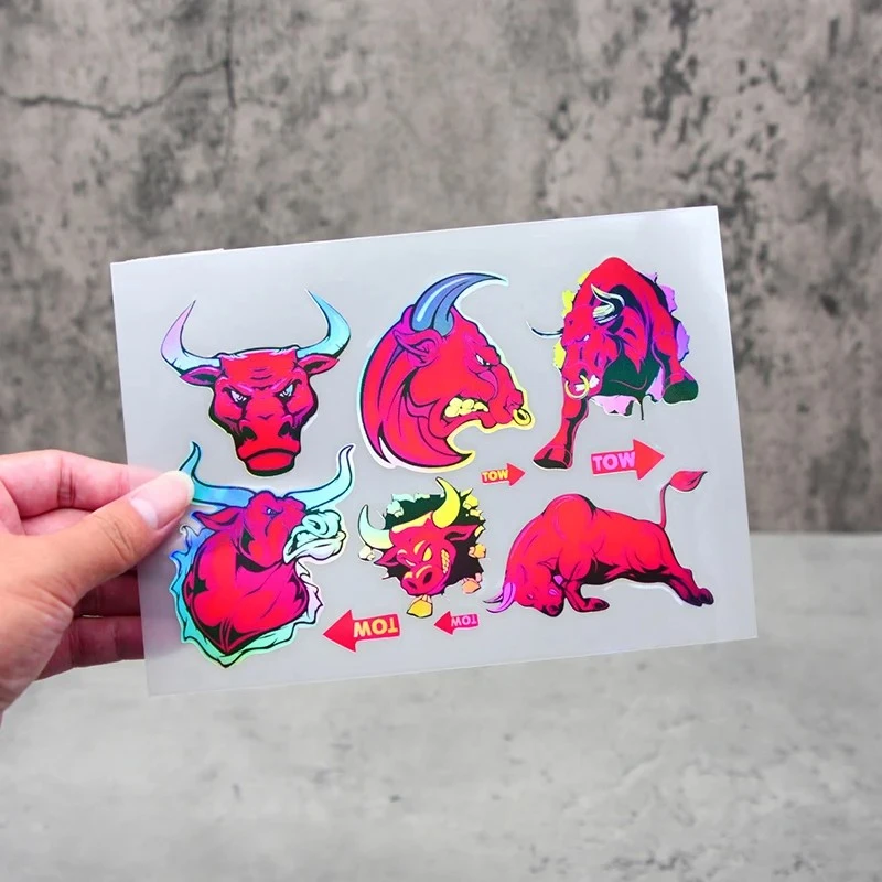 6PCS/SET Holographic Bull Decals suppliers