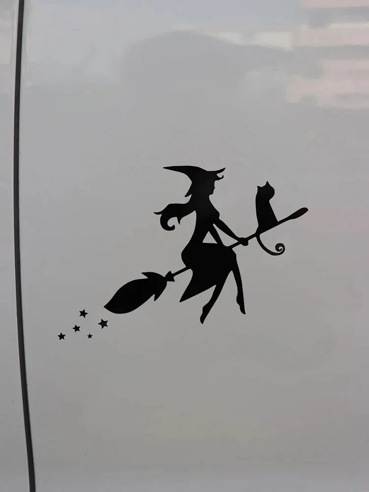 Flying Broom Witch Beauty Sticker Cat Vinyl Decal best