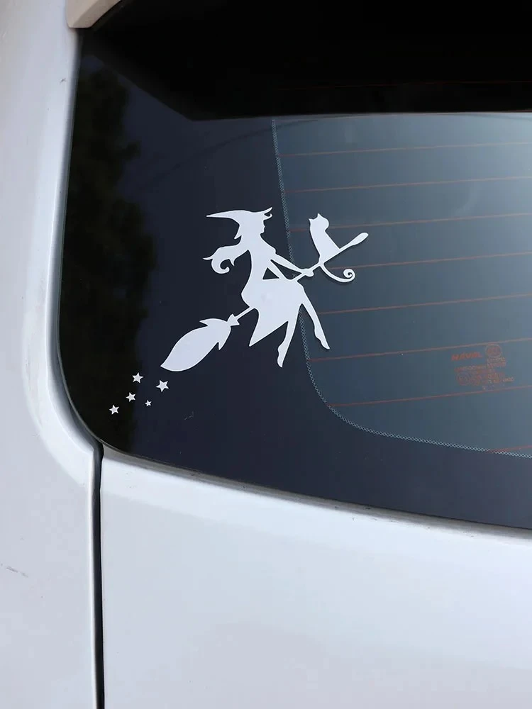 Flying Broom Witch Beauty Sticker Cat Vinyl Decal high quality