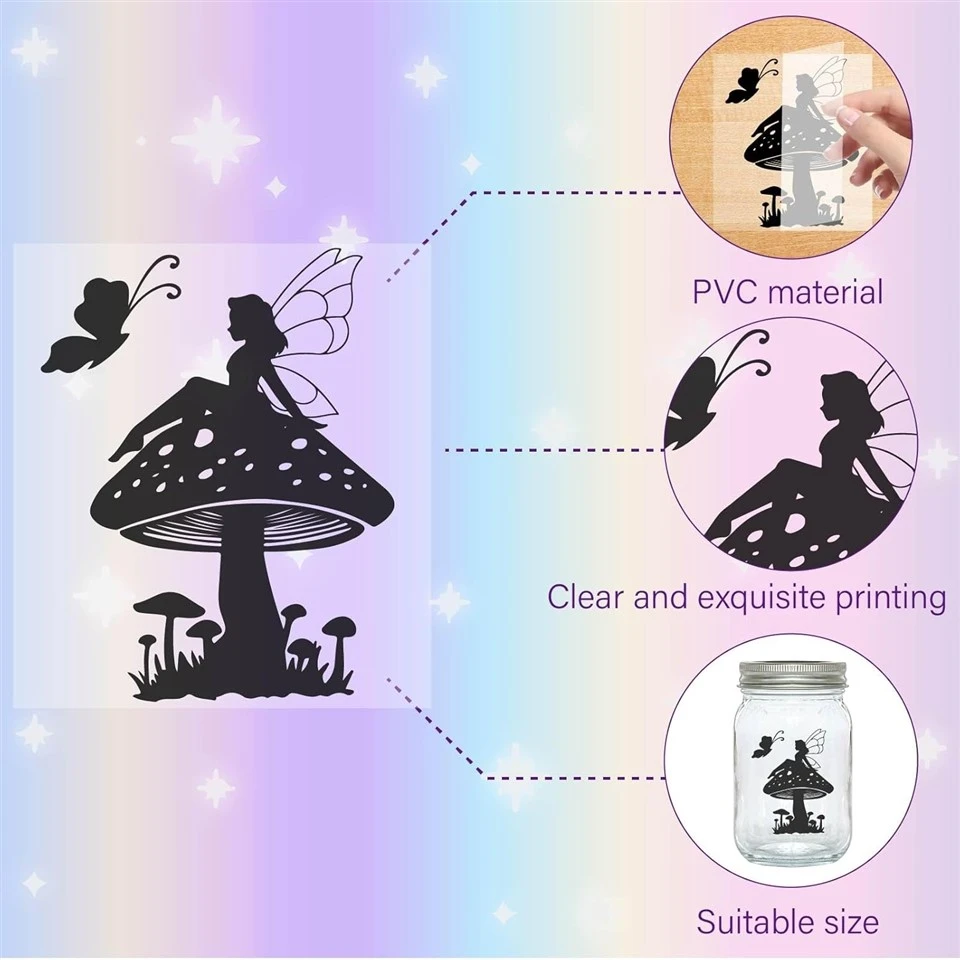 CREATCABIN 12Pcs Fairy Angel Silhouettes Mason Jar Decor Mushroom Laser Cut Cardboard Scrapbook Cutouts Die Cuts PVC For DIY Crafting Lantern Jars Wall...