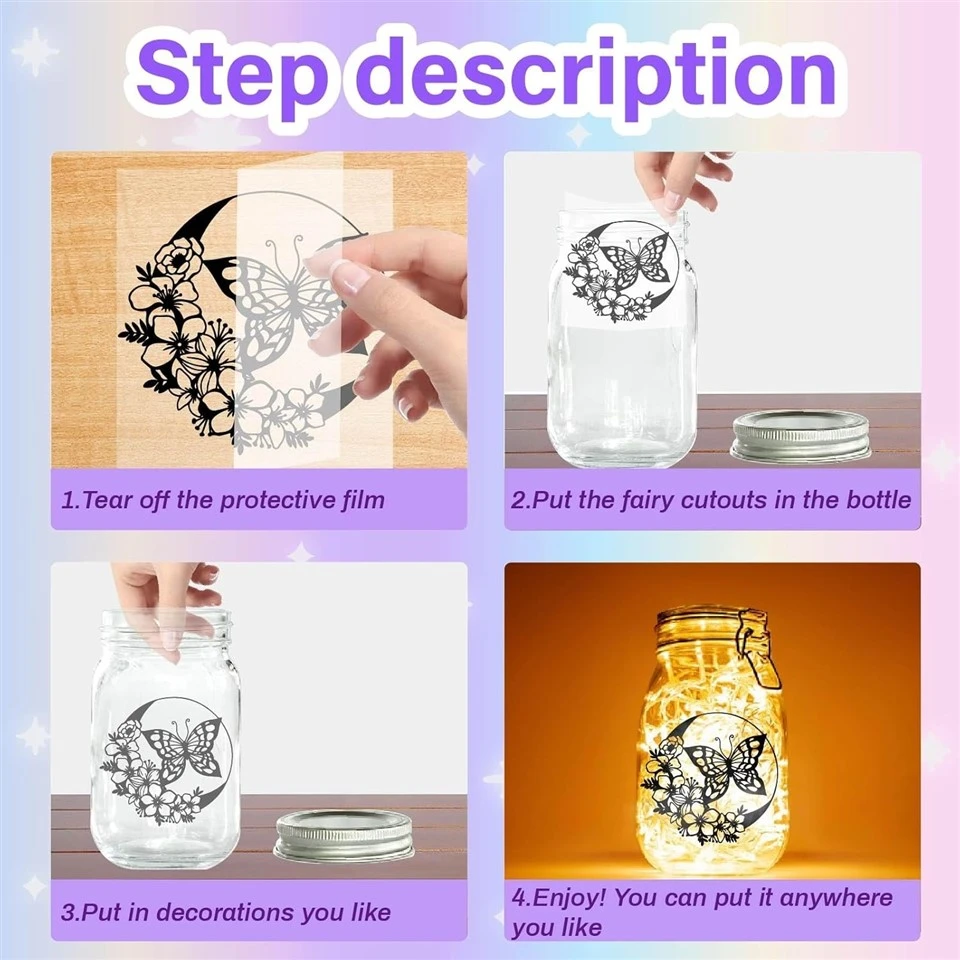 CREATCABIN 12Pcs Fairy Angel Silhouettes Mason Jar Decor Mushroom Laser Cut Cardboard Scrapbook Cutouts Die Cuts PVC For DIY Crafting Lantern Jars Wall...