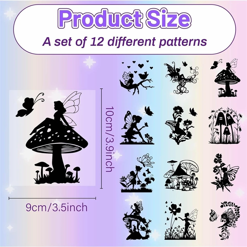 CREATCABIN 12Pcs Fairy Angel Silhouettes Mason Jar Decor Mushroom Laser Cut Cardboard Scrapbook Cutouts Die Cuts PVC For DIY Crafting Lantern Jars Wall...