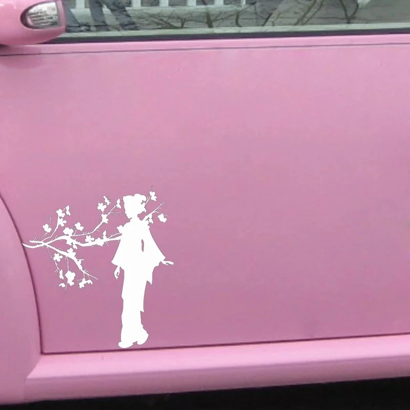 게이샤 일본 소녀 사쿠라 나무 스티커