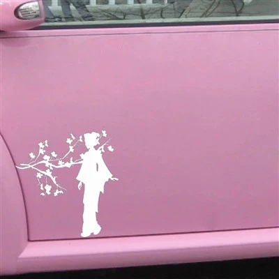 게이샤 일본 소녀 사쿠라 나무 스티커
